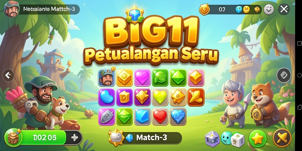 Screenshot gameplay BIG11 menunjukkan keseruan mencocokkan elemen warna-warni.