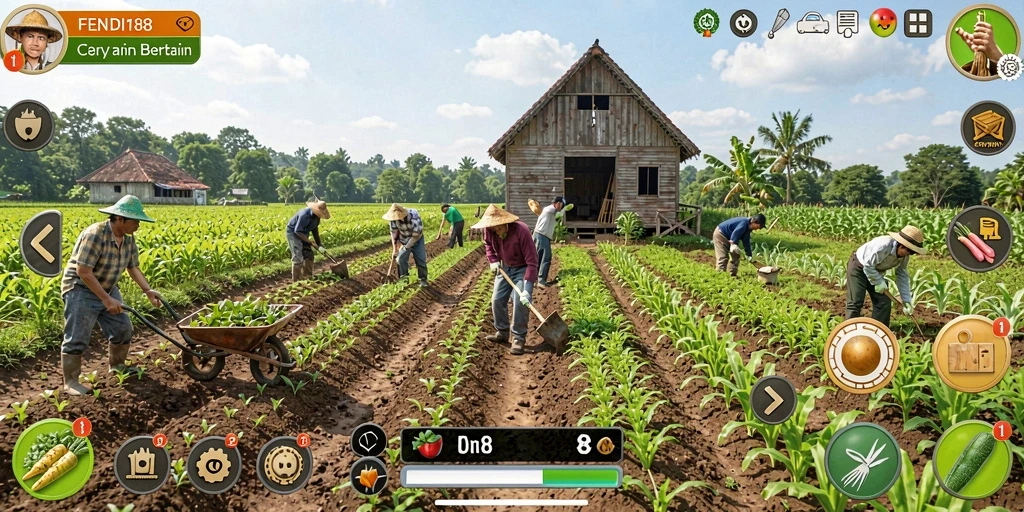 Screenshot FENDI188 menampilkan gameplay bertani yang interaktif dan seru.