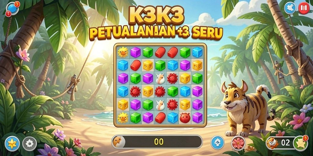 Tangkapan layar gameplay K3K3 dengan tantangan Match-3 yang menarik.