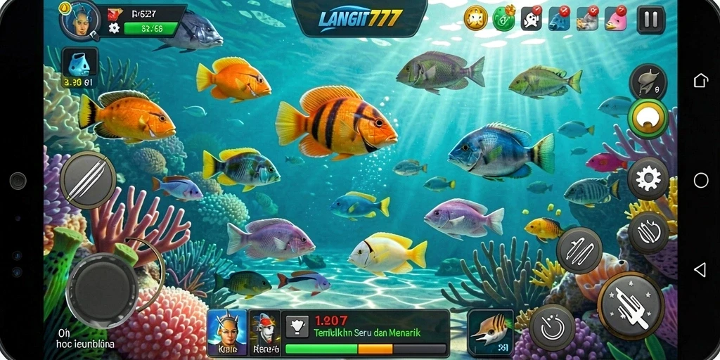 Tampilan seru gameplay LANGIT777 dengan ikan berwarna-warni.