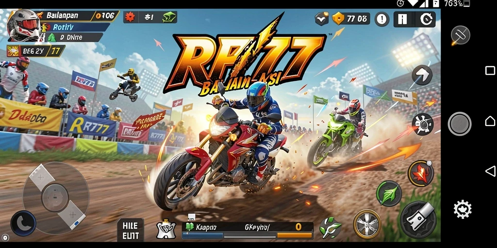 Screenshot gameplay RR777 menampilkan momen balapan yang mendebarkan.