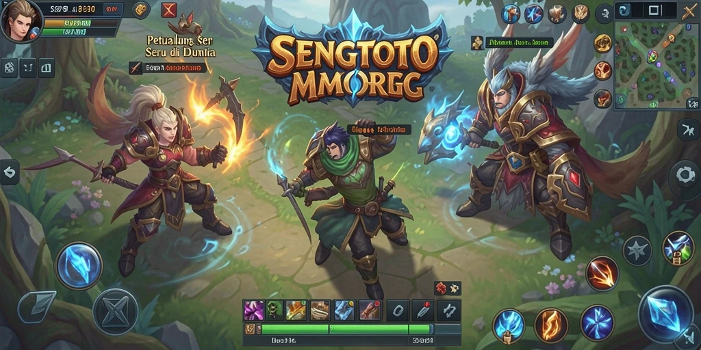Screenshot utama SENGTOTO menunjukkan pertempuran seru di dunia MMORPG.